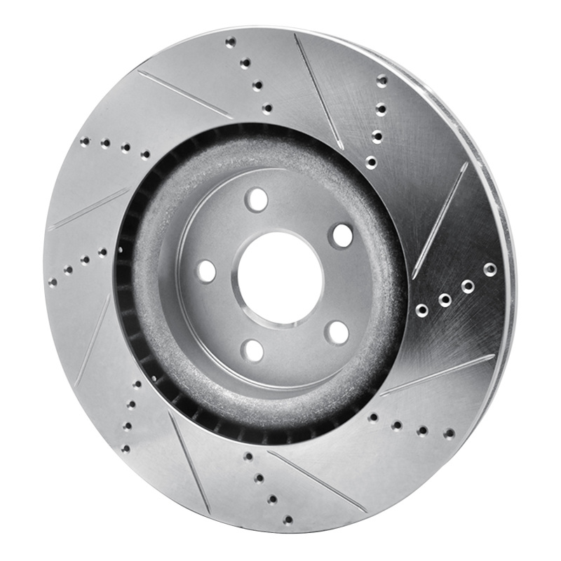 Dodge Durango Brake Rotor (1) - Front Left - R1 Concepts - Drilled & Slotted - Silver - `12-`25